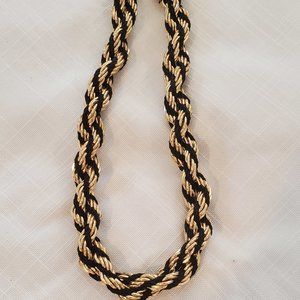 VTG Estate Twisted Gold Tone Metal & Black Cord 15" Statement Collar Necklace